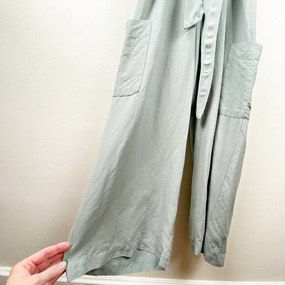 LE LIS | Sage Green Short Sleeve Jumpsuit Drawstring Waist Wide Leg Small - Picture 8 of 11